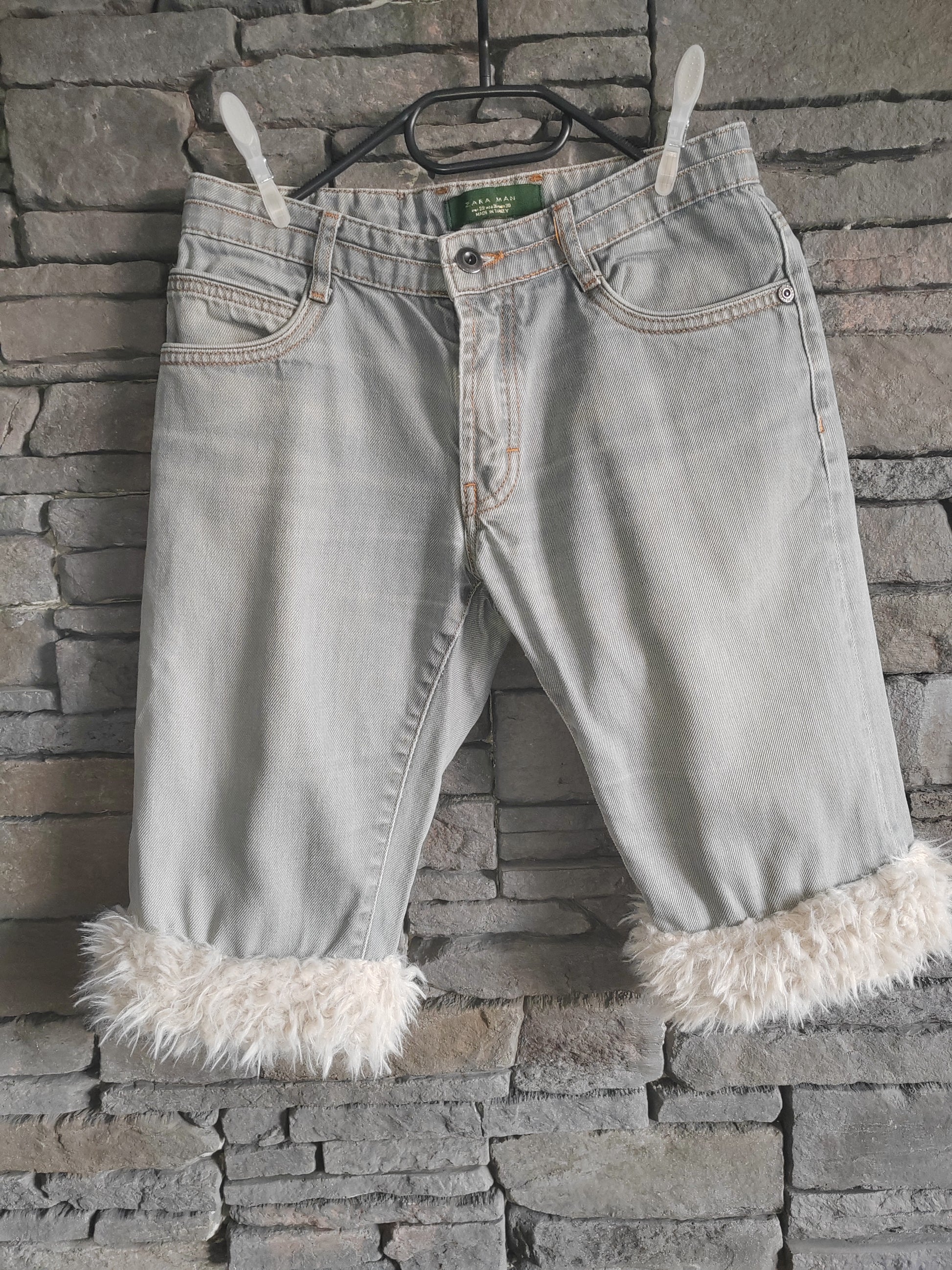 luffy short grey slim fit handmade with faux fur – Wal & Yfful H002