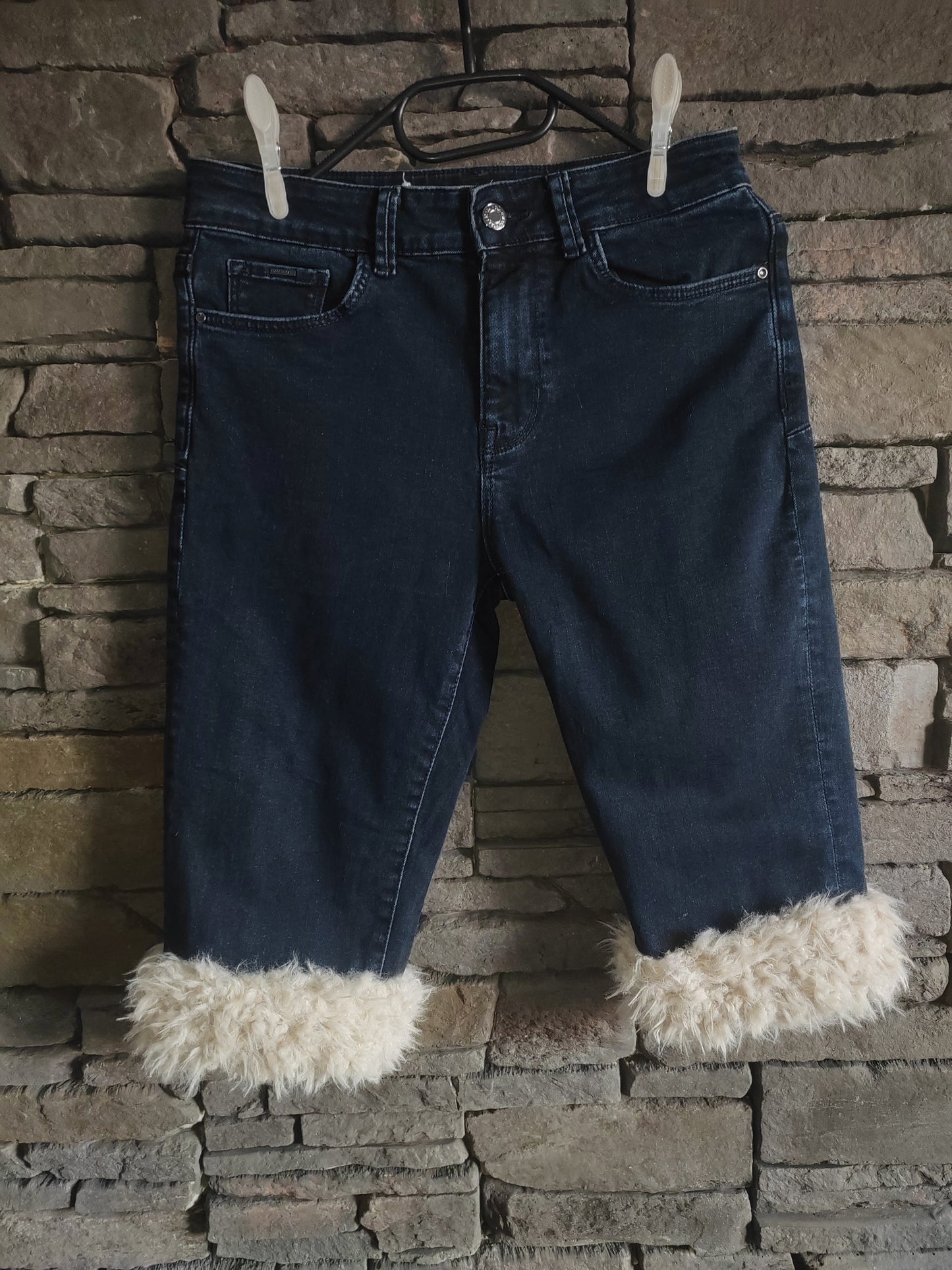 luffy short navy blue slim fit handmade with faux fur – Wal & Yfful H003