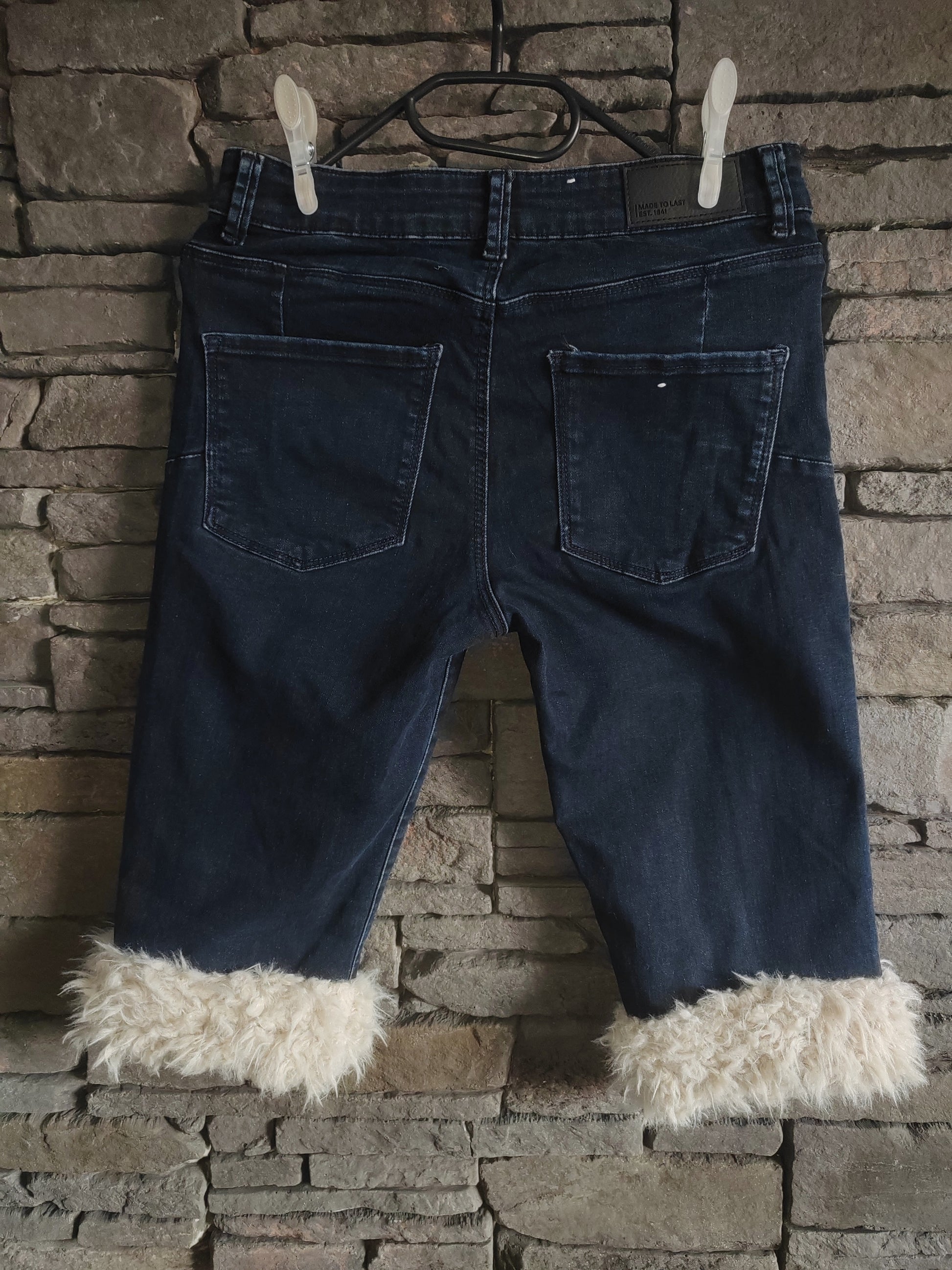 luffy short navy blue slim fit handmade with faux fur back – Wal & Yfful H003