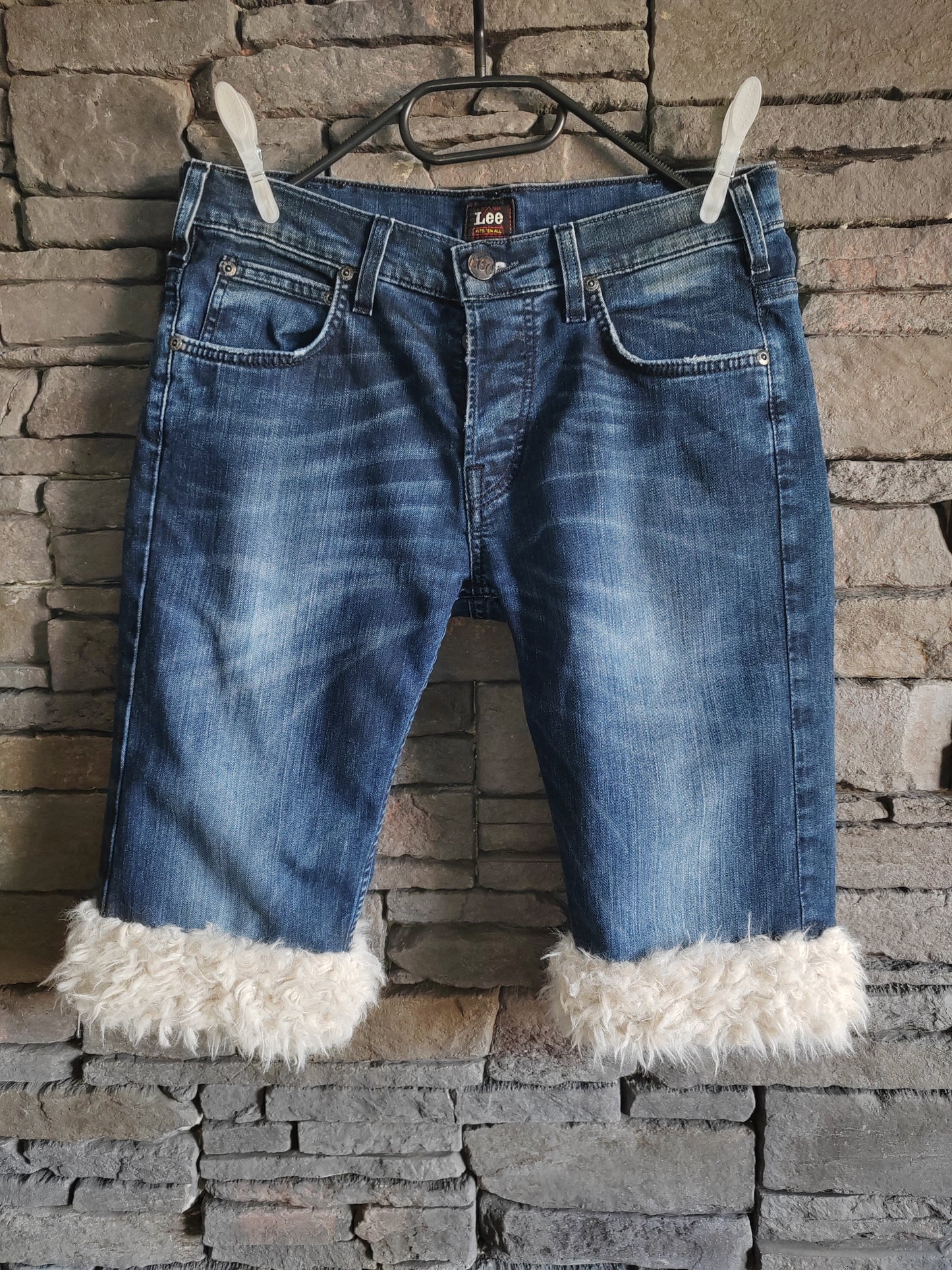 luffy short blue jean slim fit handmade with faux fur – Wal & Yfful H010