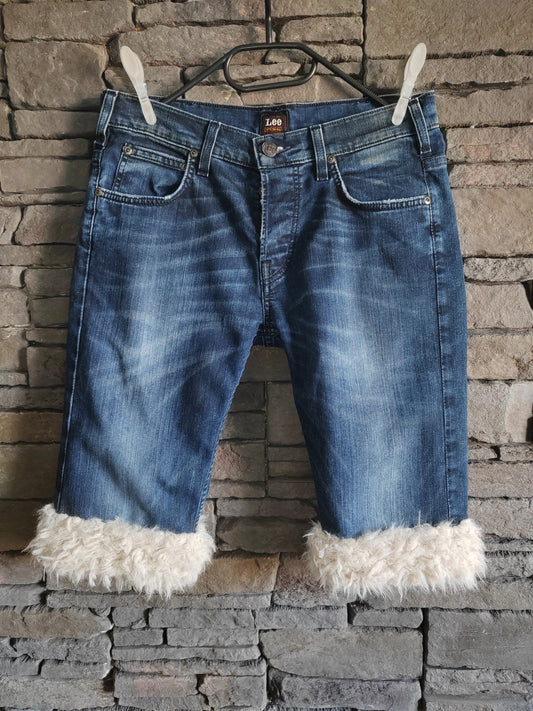 luffy short blue jean slim fit handmade with faux fur – Wal & Yfful H010