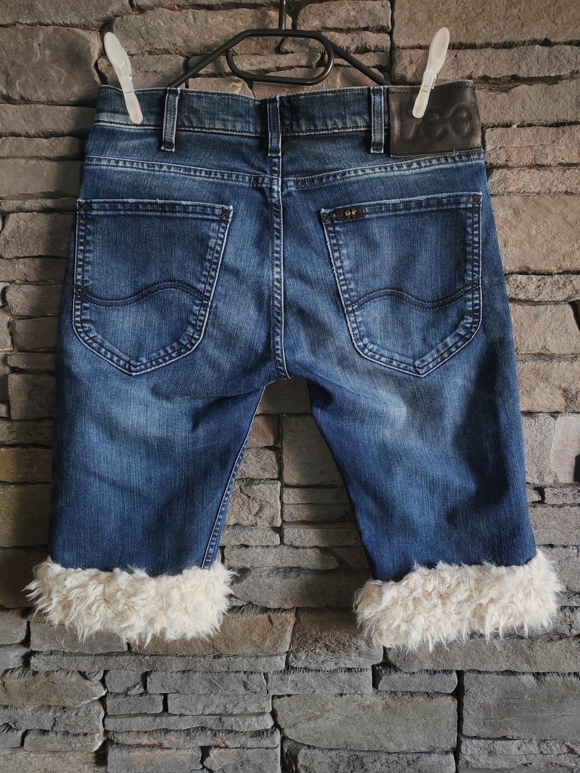 luffy short blue jean slim fit handmade with faux fur back – Wal & Yfful H010