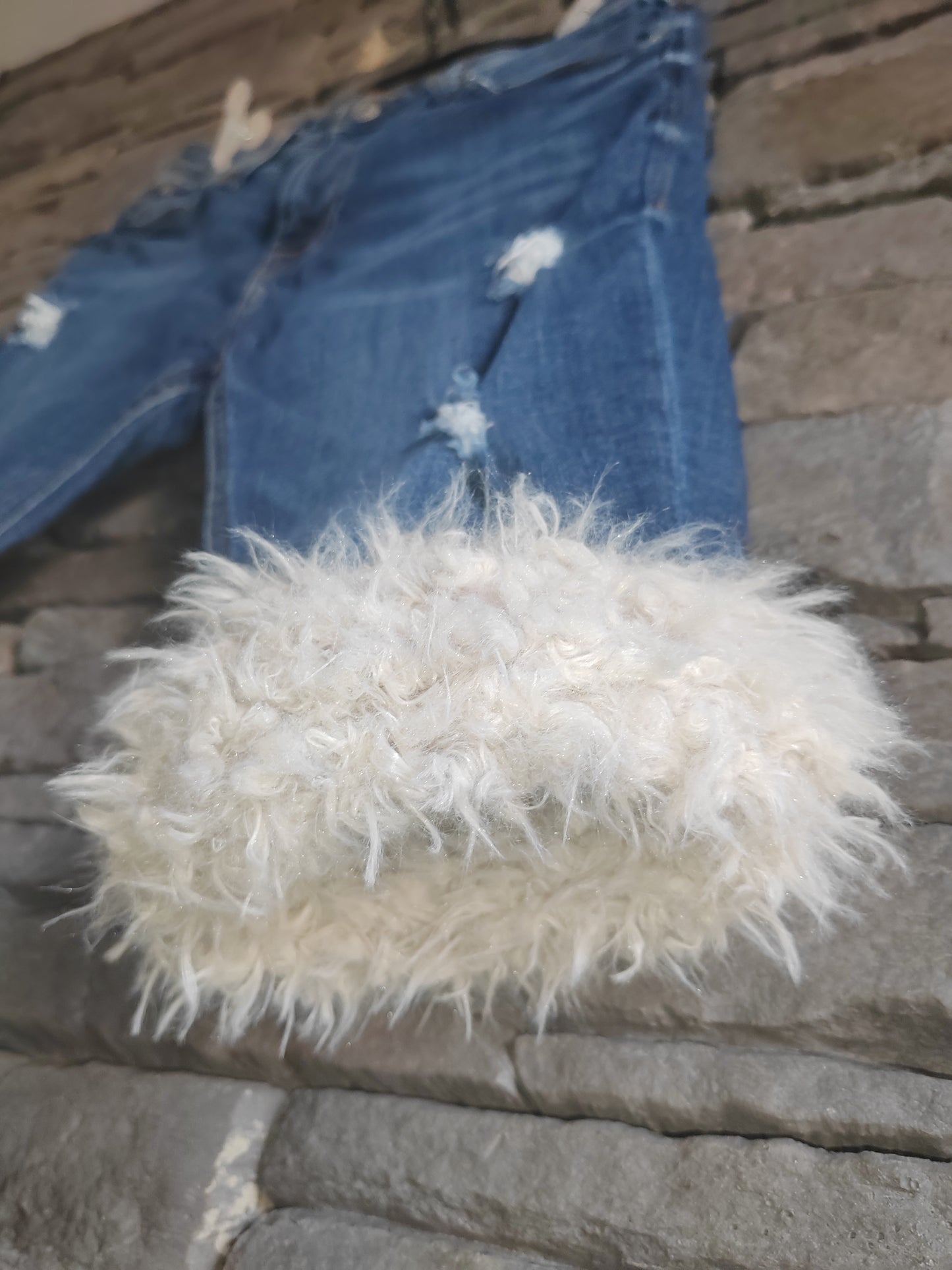 luffy short blue denim slim fit handmade with faux fur front – Wal & Yfful H006