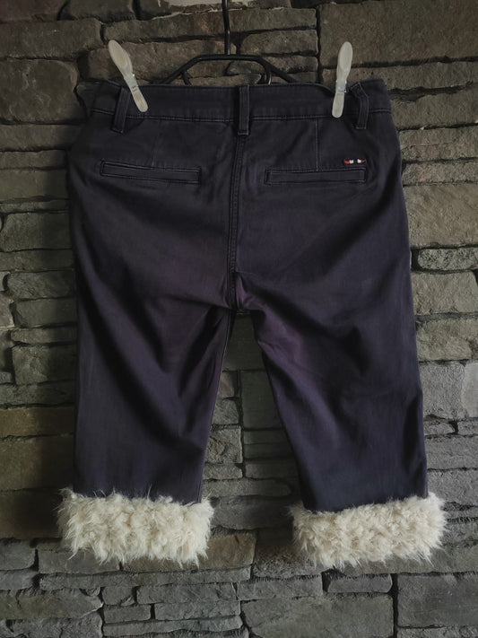 luffy short dark blue slim fit handmade with faux fur back – Wal & Yfful H005