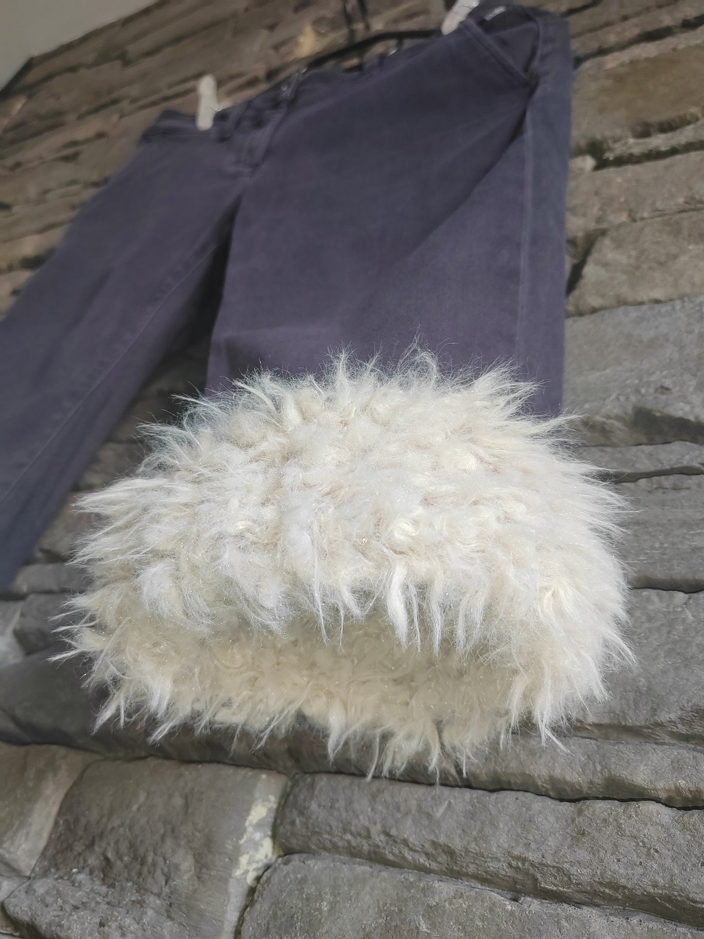 luffy short dark blue slim fit handmade with faux fur front – Wal & Yfful H005