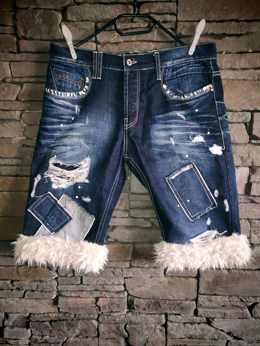 luffy short painted denim man handmade with faux fur – Wal & Yfful B010