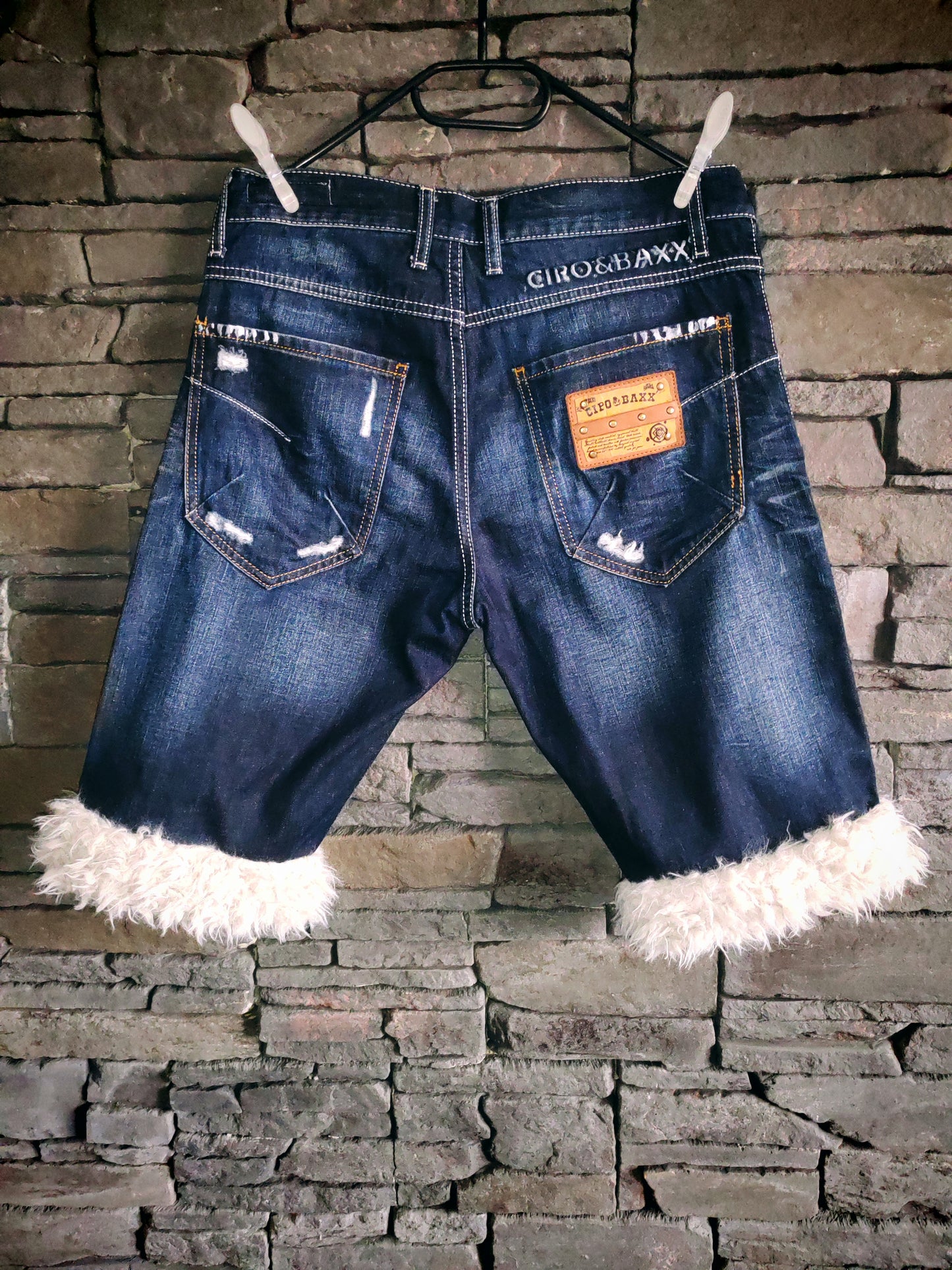 luffy short painted denim man handmade with faux fur back – Wal & Yfful B010