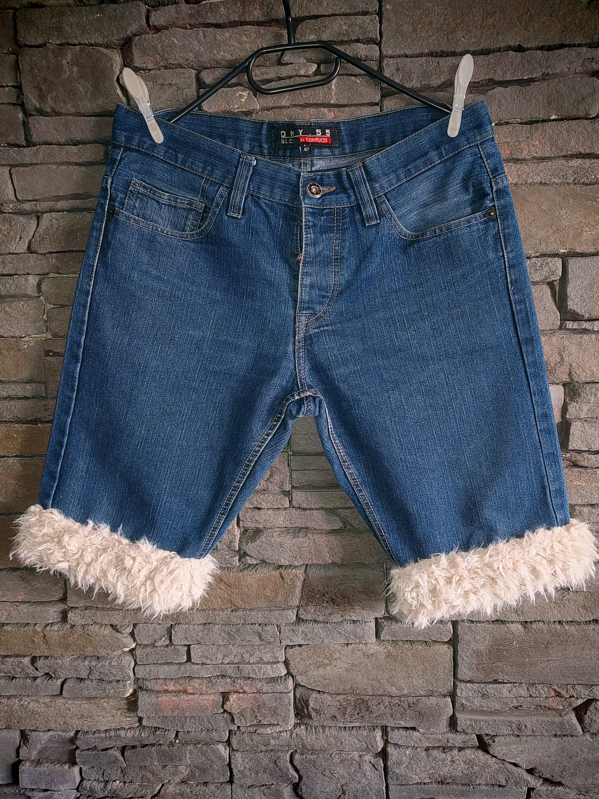 luffy short man dark blue denim wide handmade with faux fur – Wal & Yfful B011