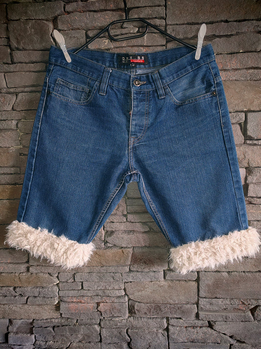 luffy short man dark blue denim wide handmade with faux fur – Wal & Yfful B011
