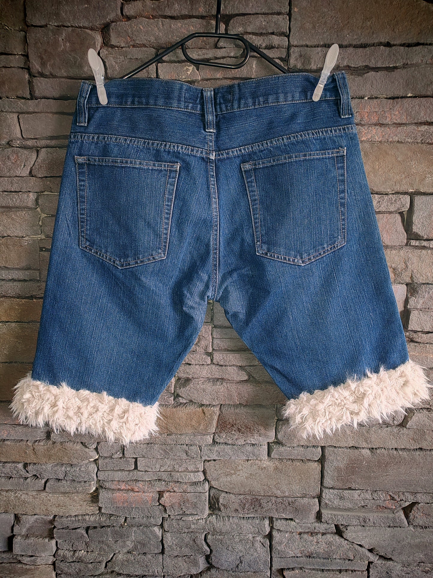 luffy short man dark blue denim wide handmade with faux fur back – Wal & Yfful B011