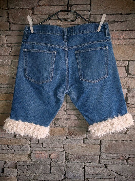 luffy short man dark blue denim wide handmade with faux fur back – Wal & Yfful B011
