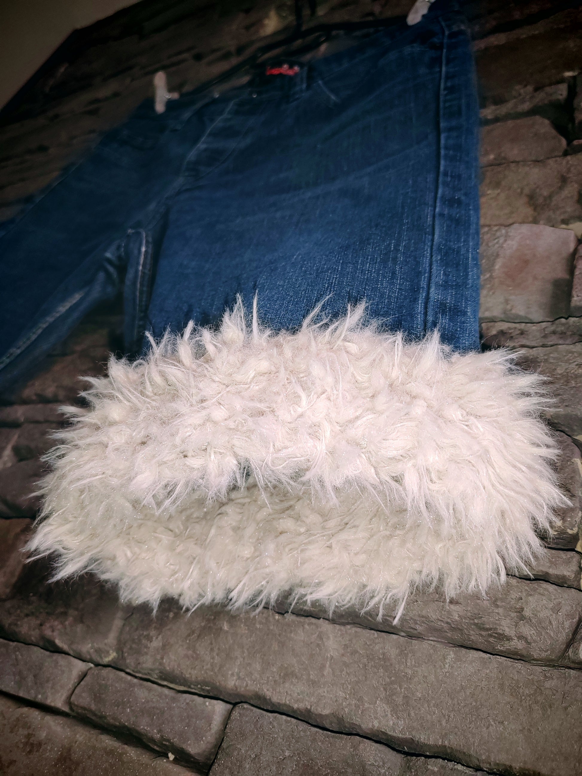 luffy short man dark blue denim wide handmade with faux fur front – Wal & Yfful B011