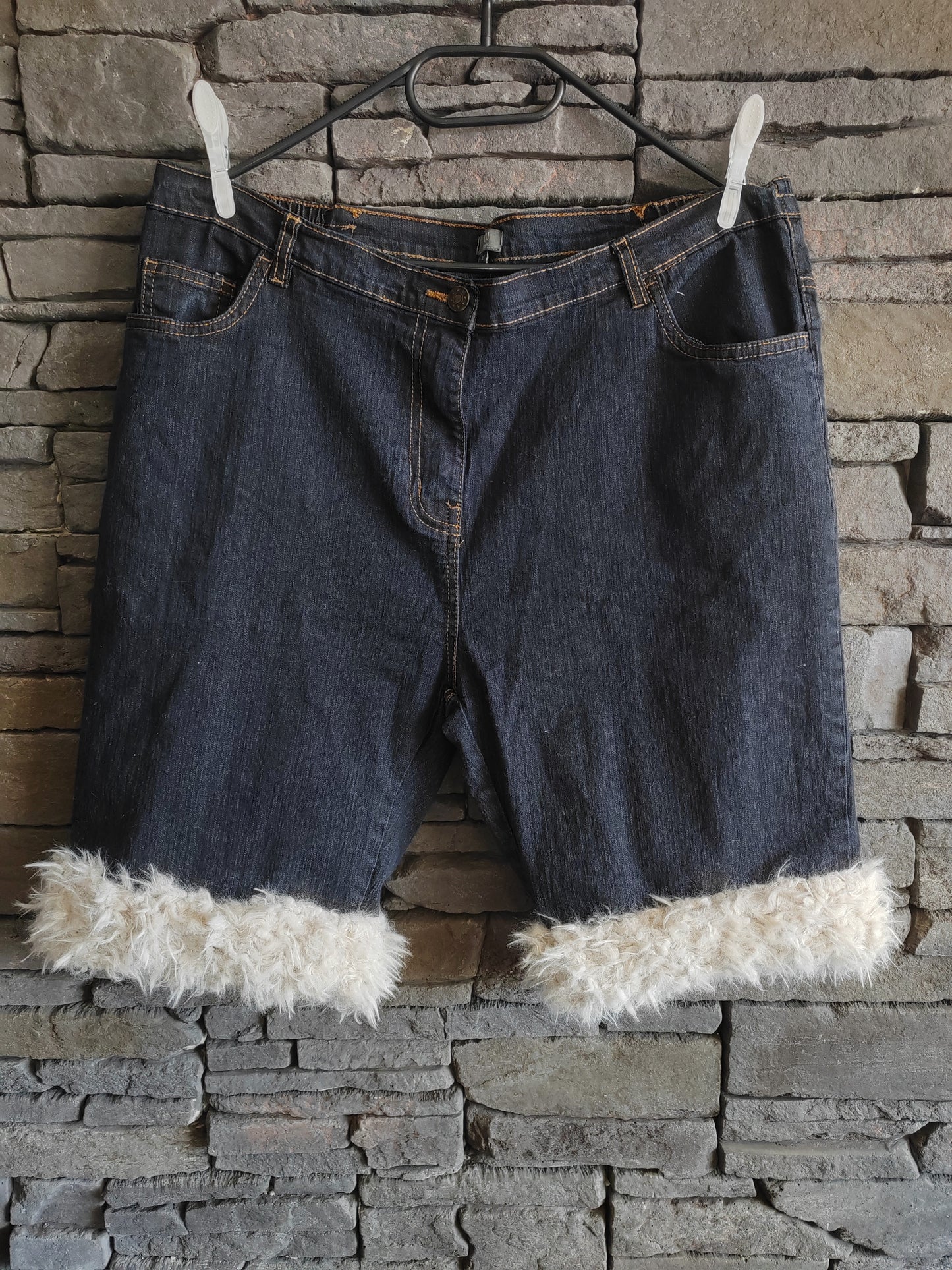 luffy short navy blue large fit handmade with faux fur – Wal & Yfful E001