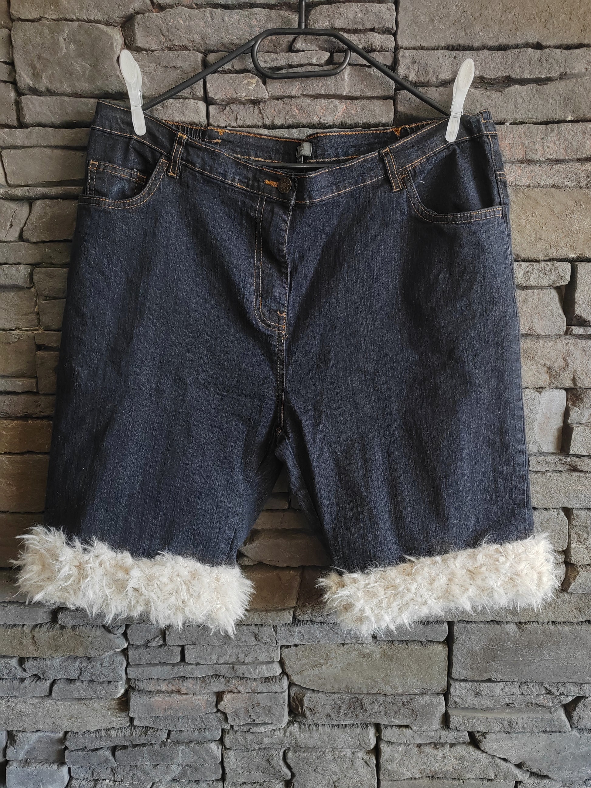 luffy short navy blue large fit handmade with faux fur – Wal & Yfful E001