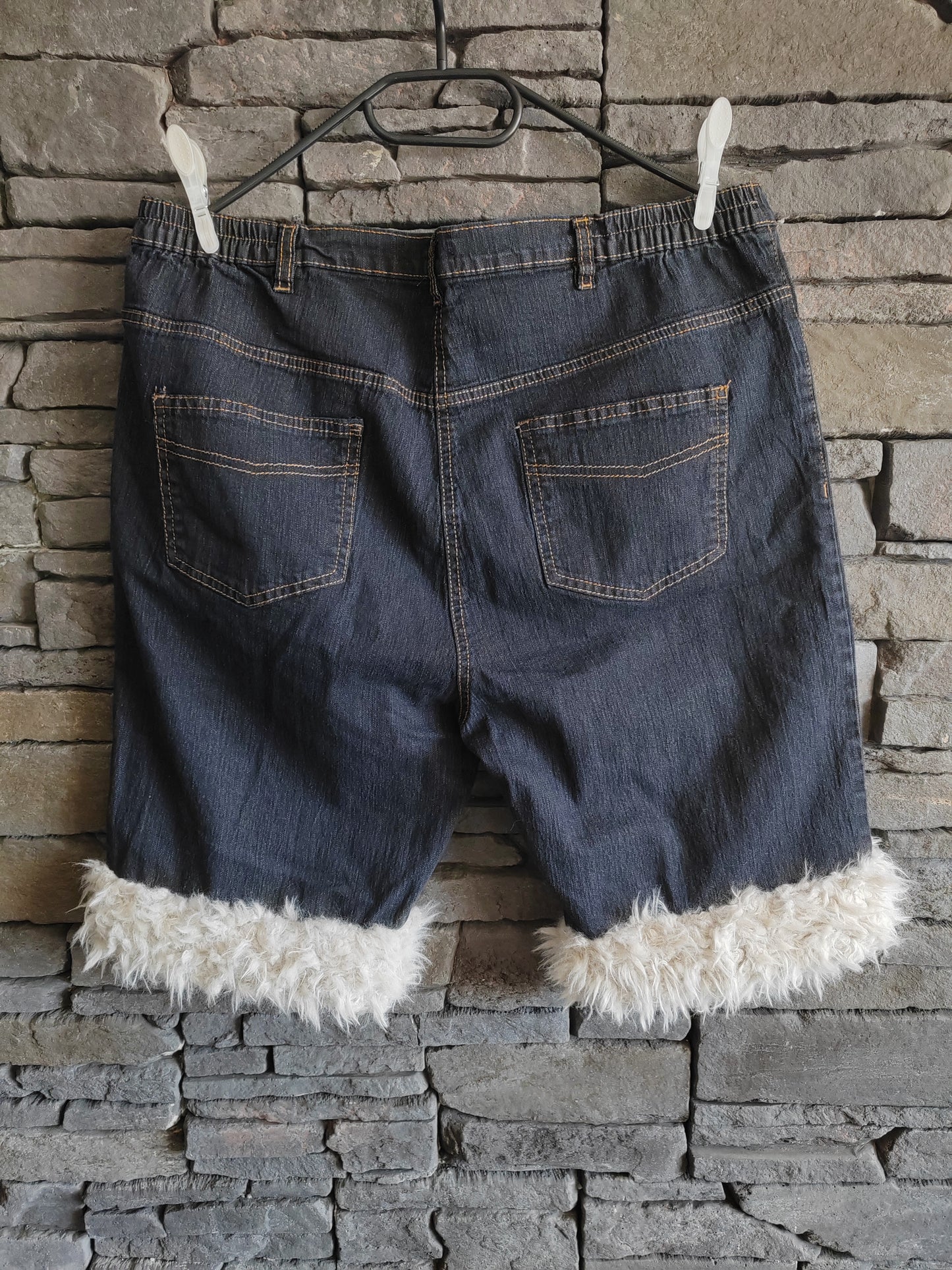 luffy short navy blue large fit handmade with faux fur back – Wal & Yfful E001