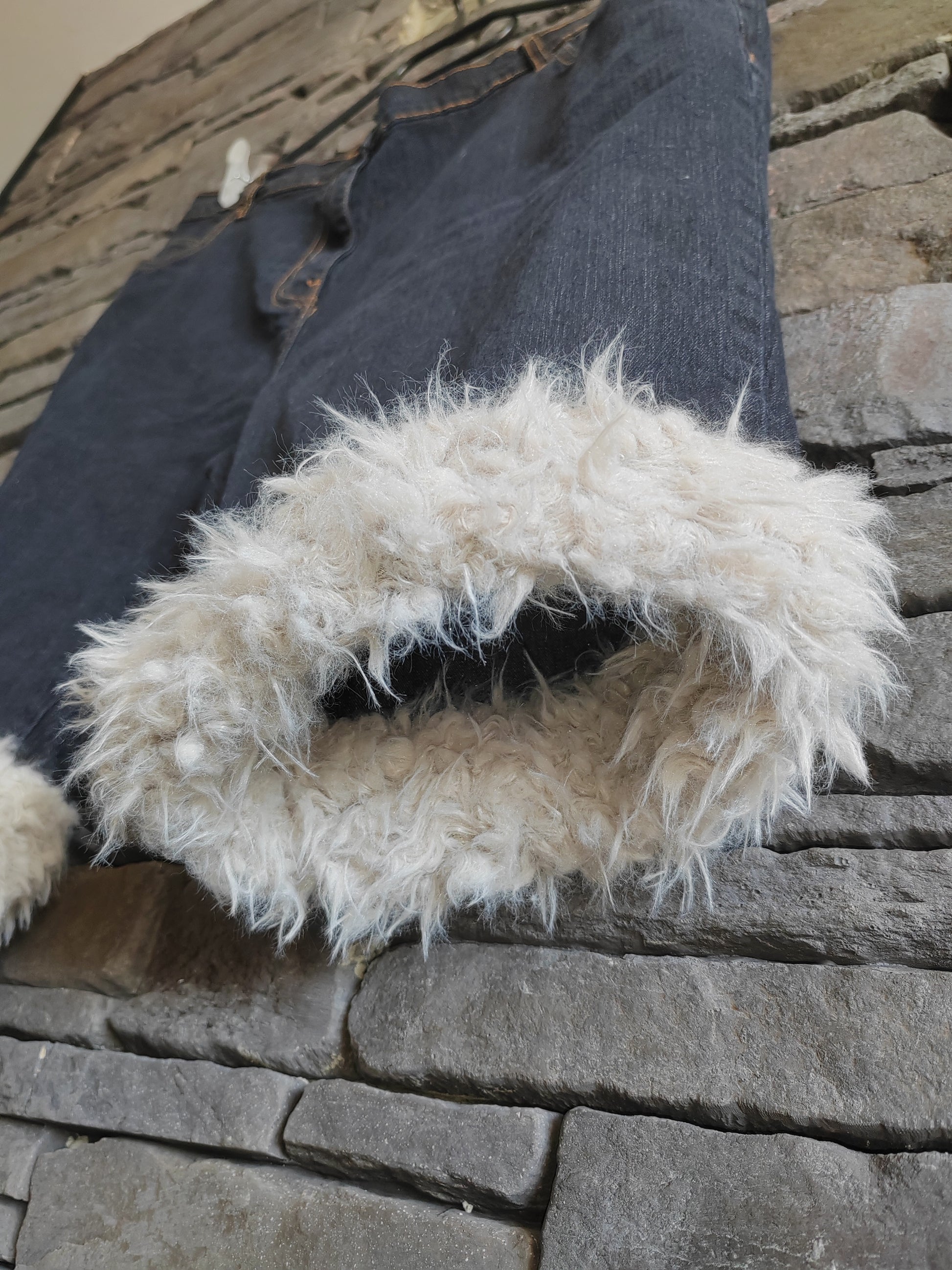luffy short navy blue large fit handmade with faux fur front – Wal & Yfful E001