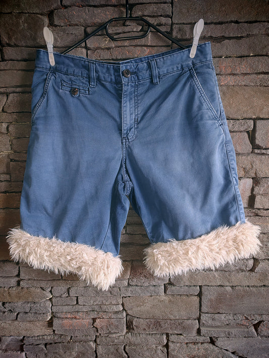 luffy short navy blue cotton man wide handmade with faux fur – Wal & Yfful B016