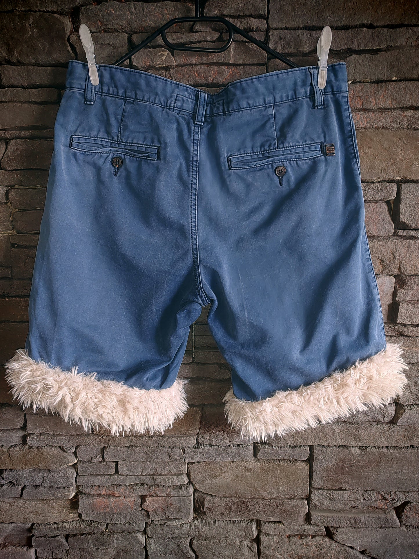 luffy short navy blue cotton man wide handmade with faux fur back – Wal & Yfful B016