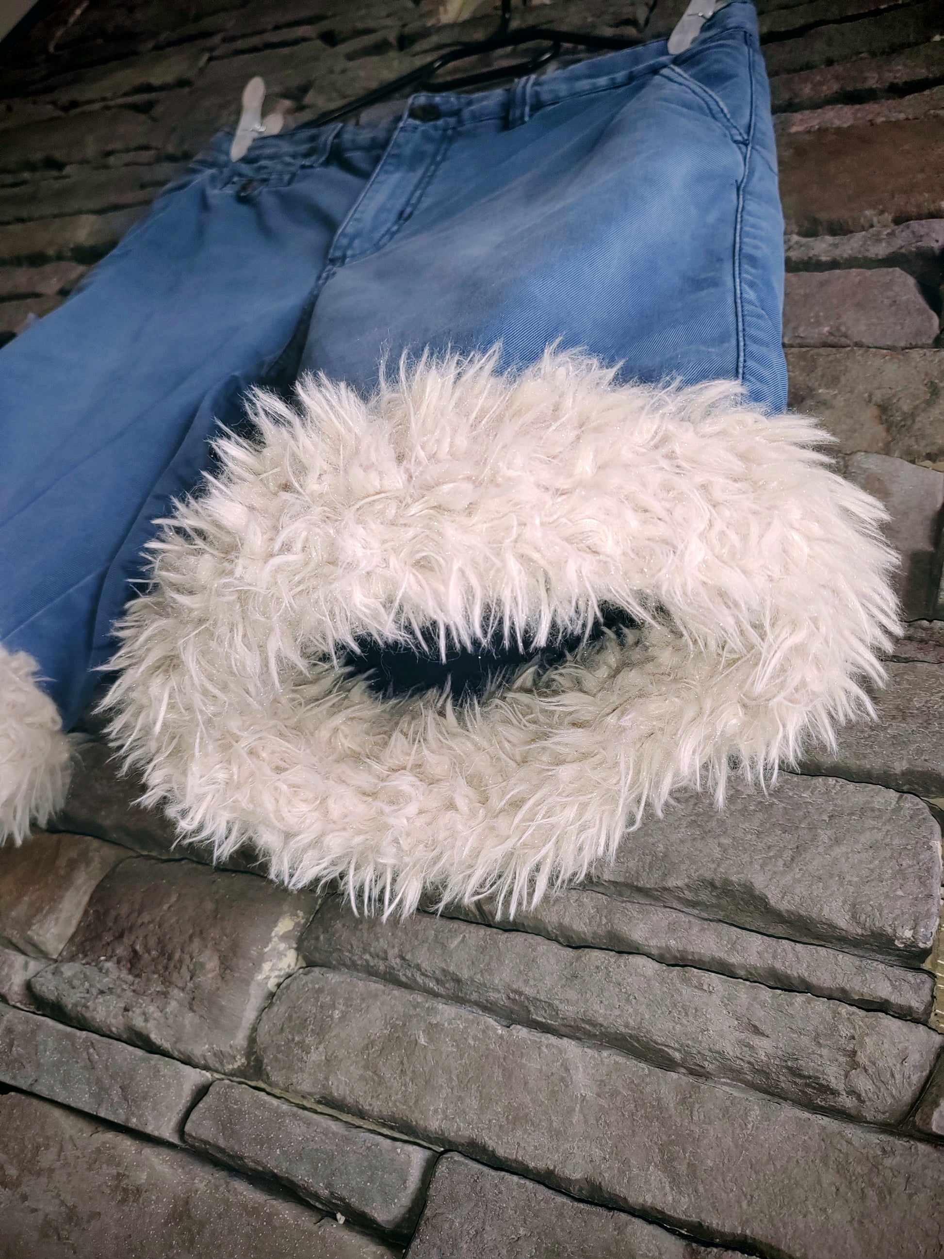 luffy short navy blue cotton man wide handmade with faux fur front – Wal & Yfful B016