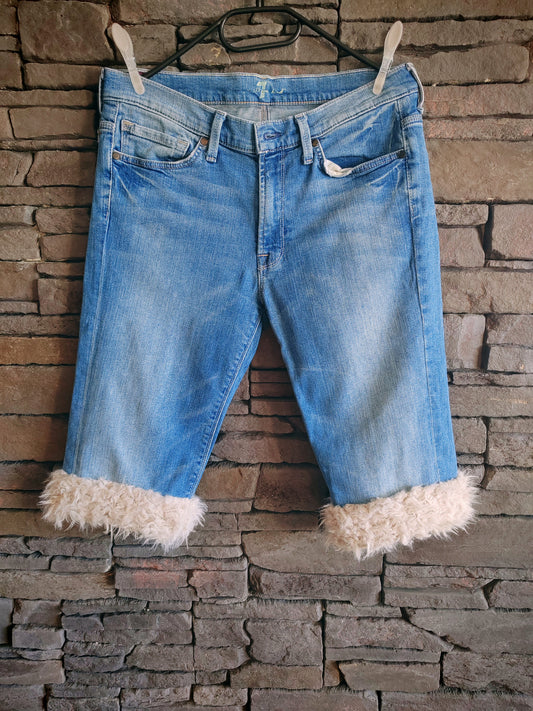 luffy short slim fit blue denim man handmade with faux fur – Wal & Yfful C016