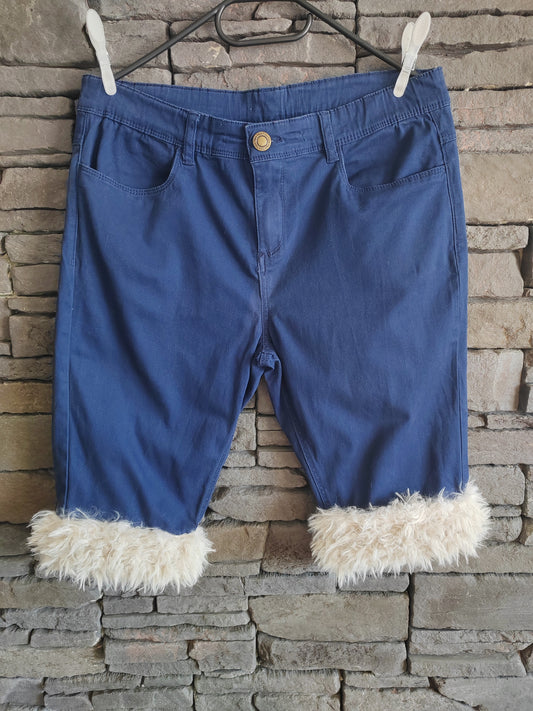luffy short navy slim fit stretch with faux fur handmade upcycled tissaia – Wal & Yfful C008