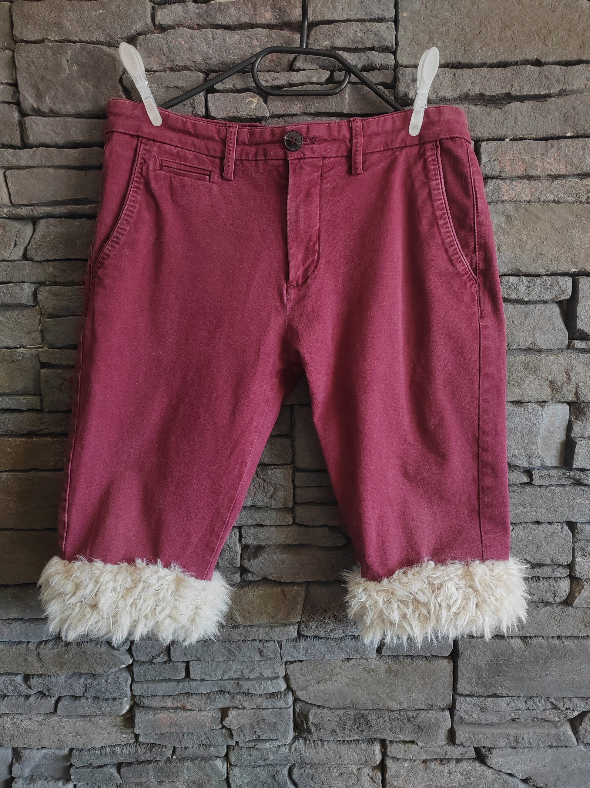 luffy short bordeaux slim fit handmade with faux fur – Wal & Yfful C020