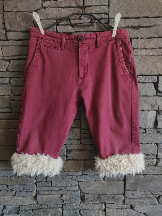 luffy short bordeaux slim fit handmade with faux fur – Wal & Yfful C020