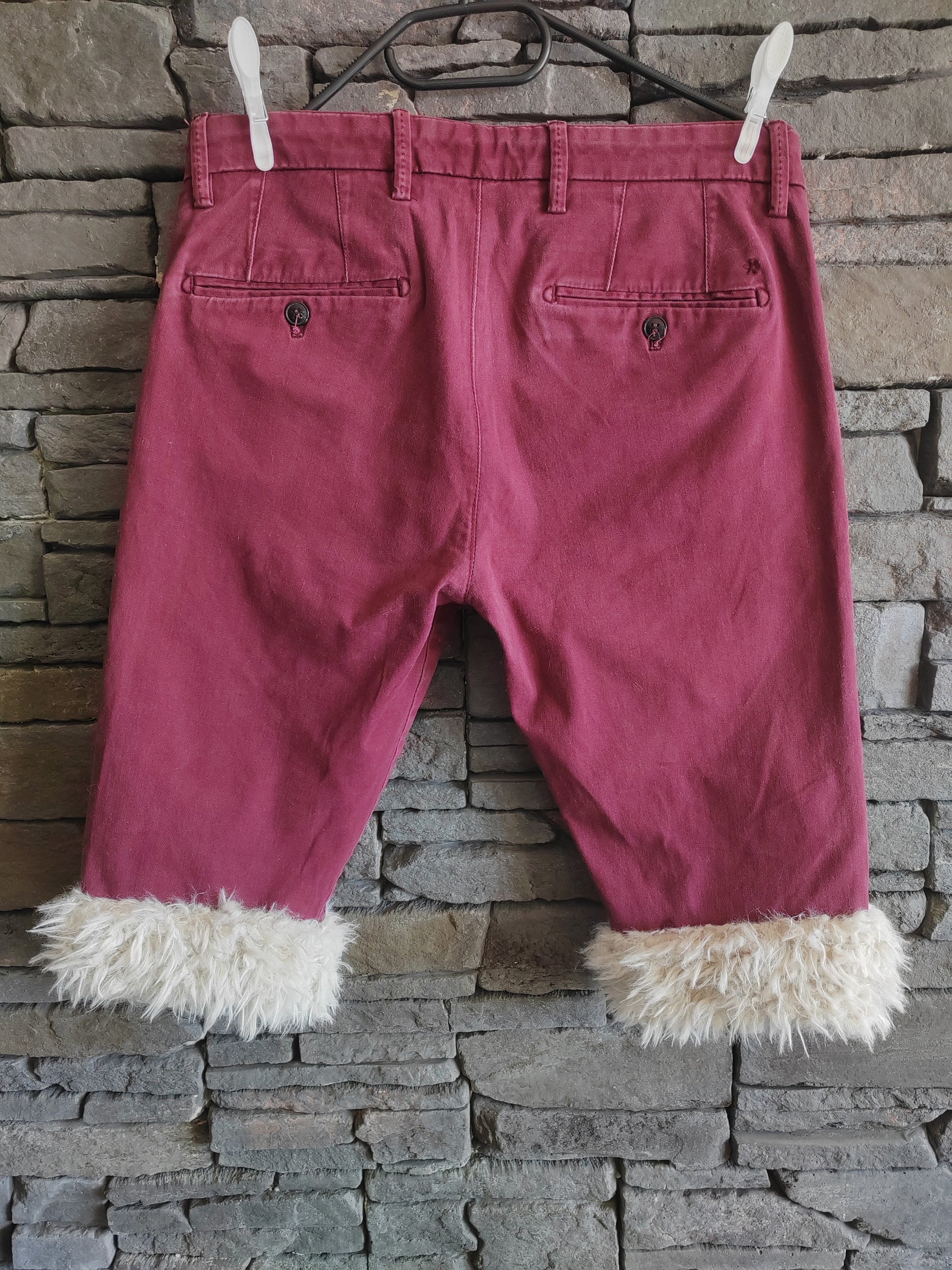 luffy short bordeaux slim fit handmade with faux fur back – Wal & Yfful C020