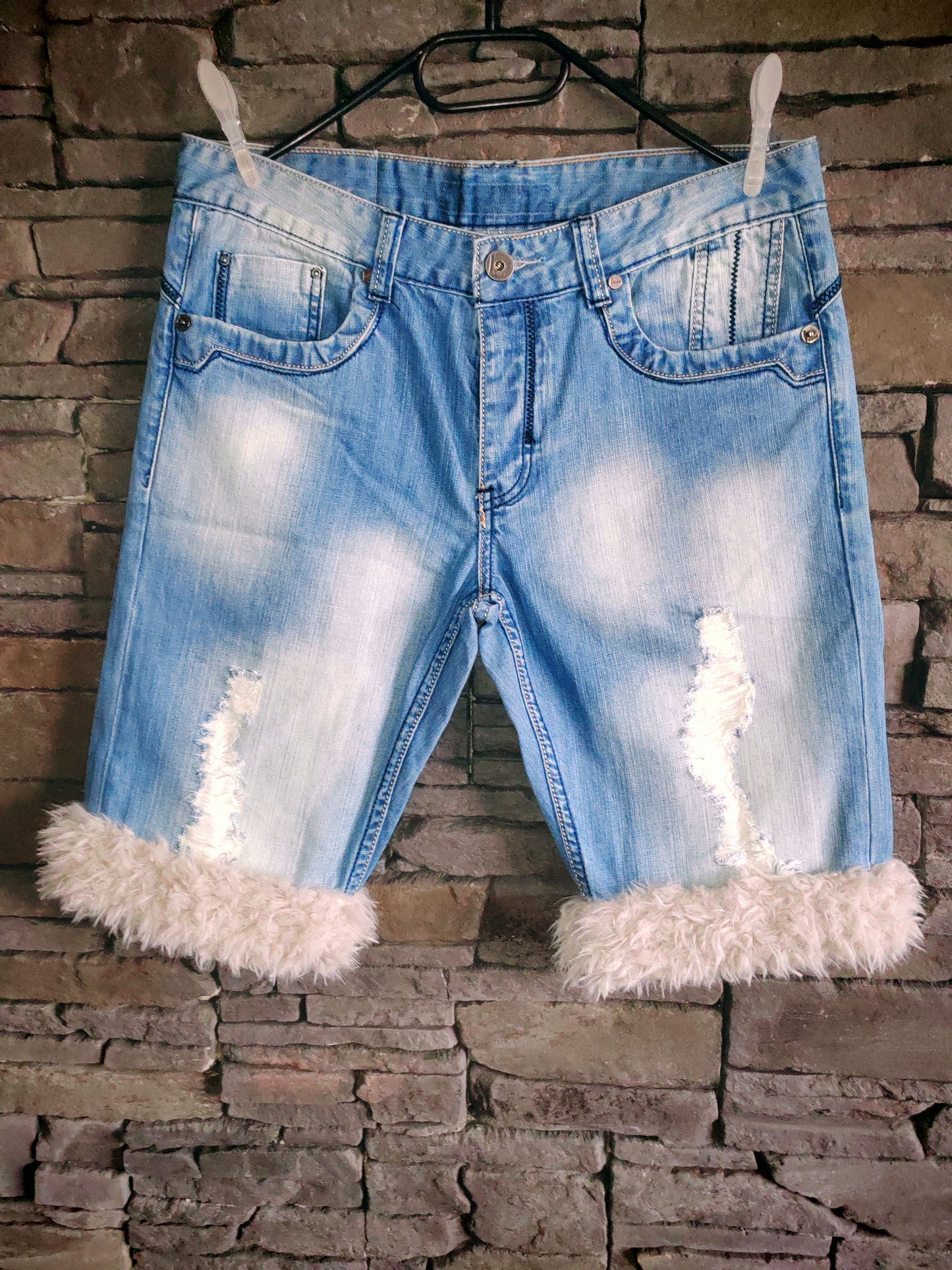 Luffy short denim man wide handmade with faux fur – Wal & Yfful A017