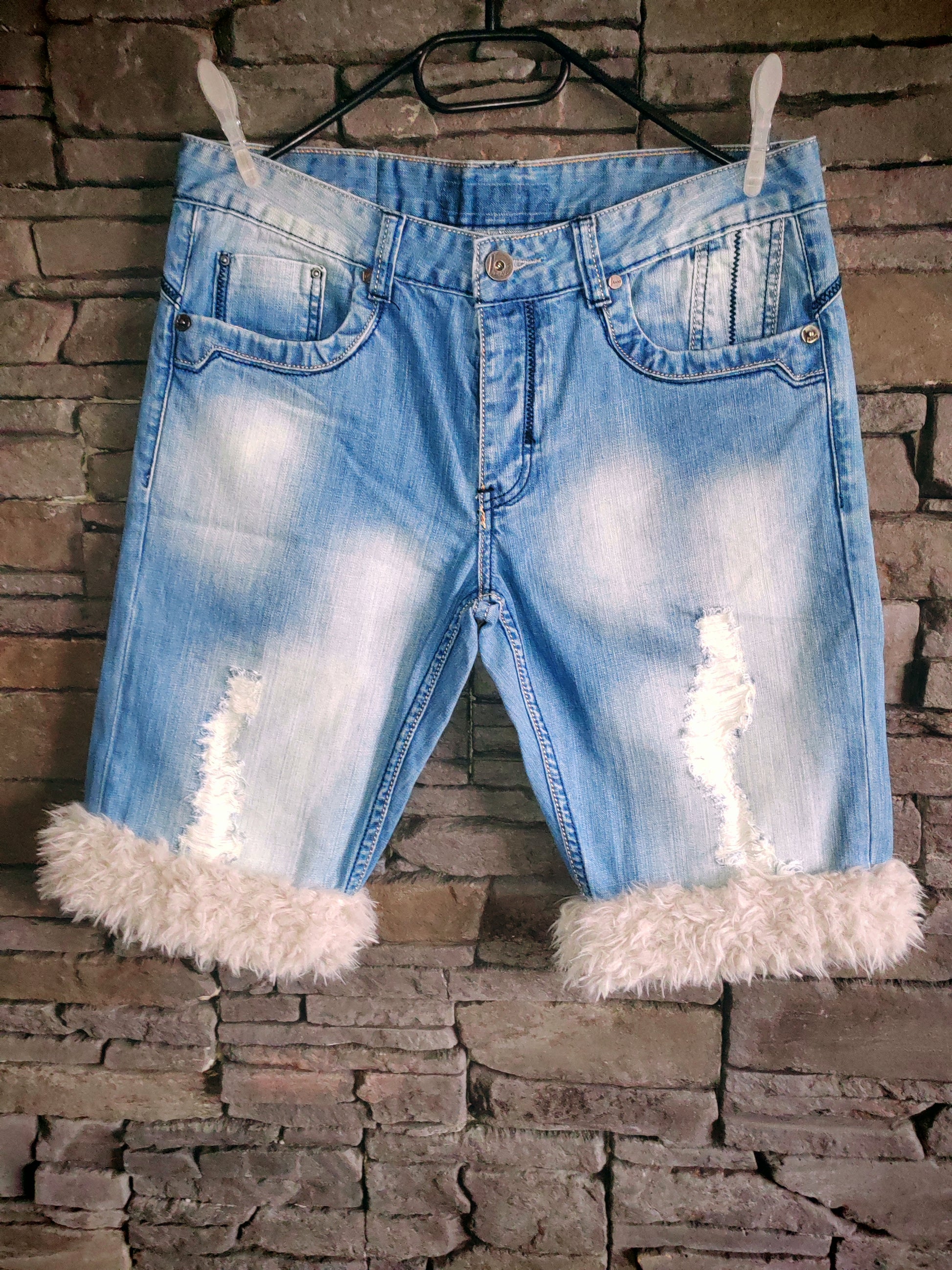 Luffy short denim man wide handmade with faux fur – Wal & Yfful A017