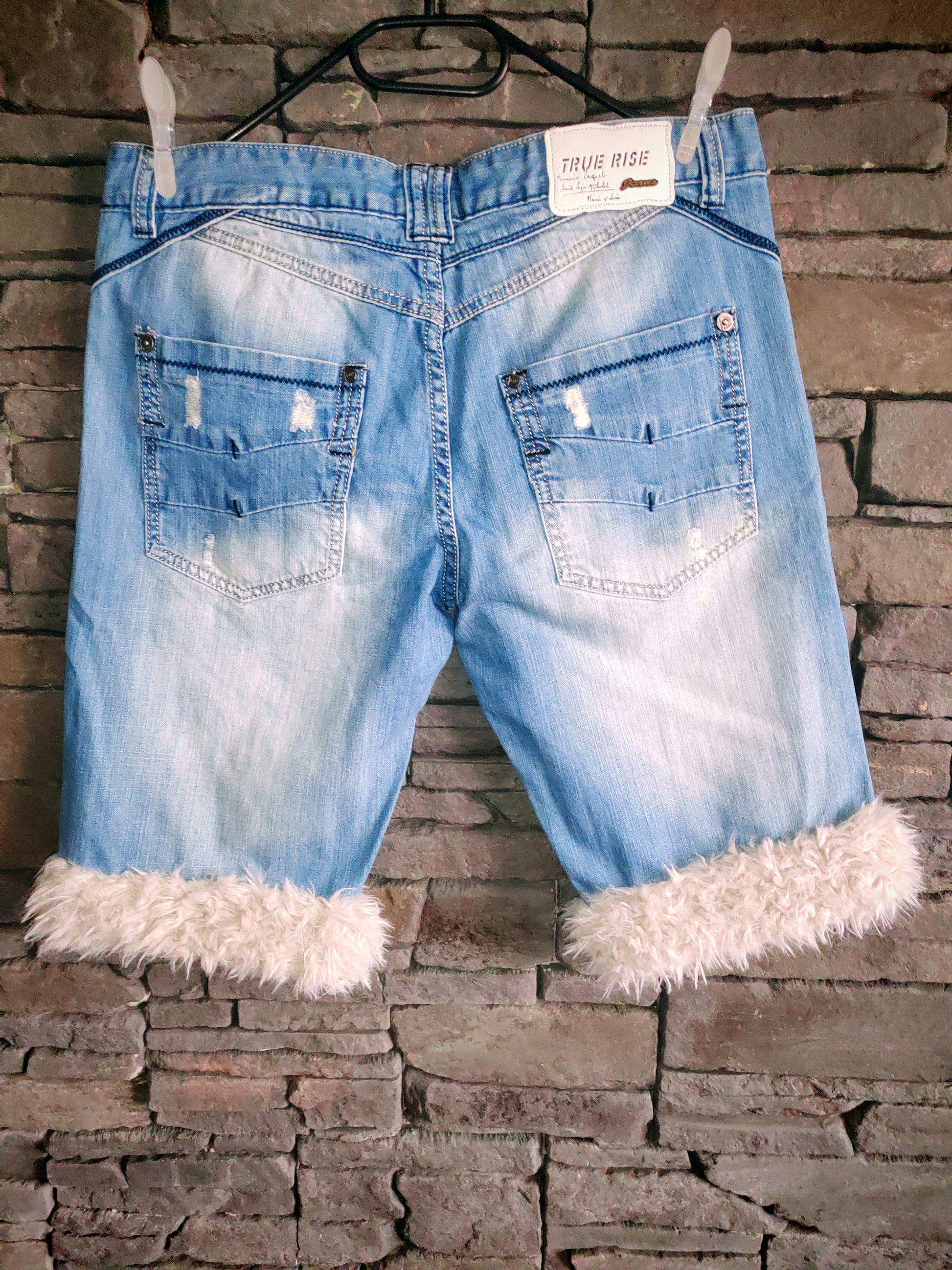 Luffy short denim man wide handmade with faux fur back – Wal & Yfful A017