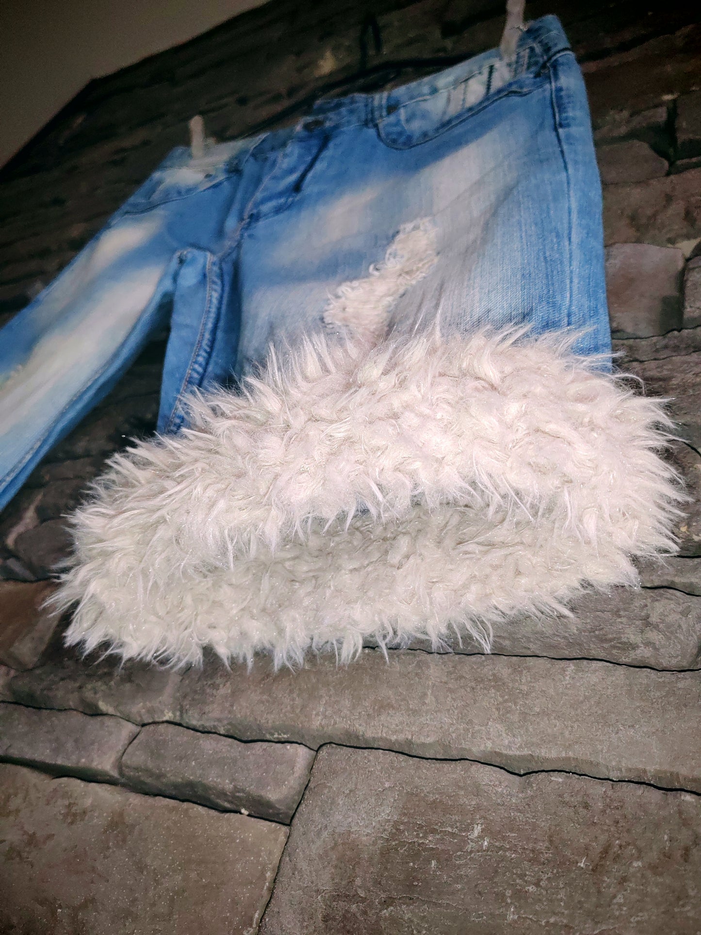Luffy short denim man wide handmade with faux fur front – Wal & Yfful A017