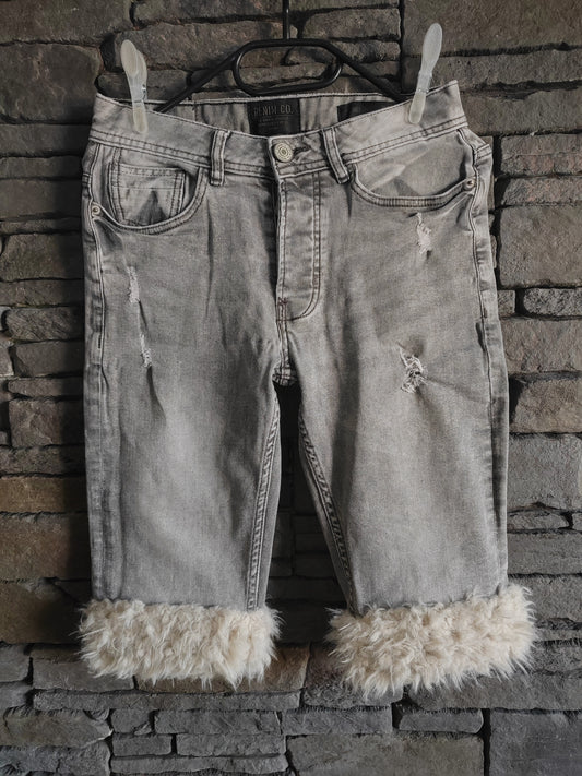 luffy short grey slim fit handmade with faux fur – Wal & Yfful H012