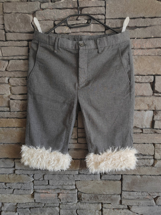 luffy short man grey slim non stretch handmade with faux fur – Wal & Yfful C005
