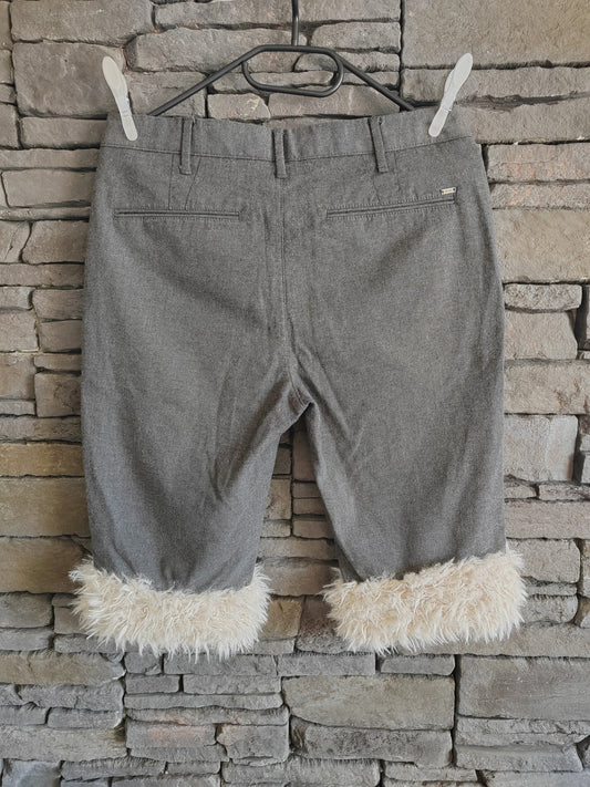 luffy short man grey slim non stretch handmade with faux fur back – Wal & Yfful C005