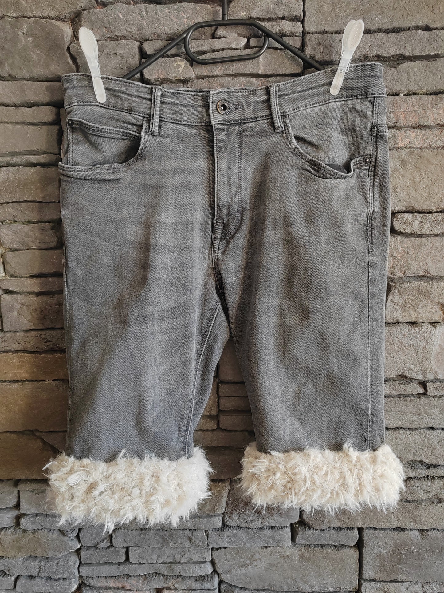 luffy short grey slim cotton man handmade upcycled faux fur celio – Wal & Yfful C012