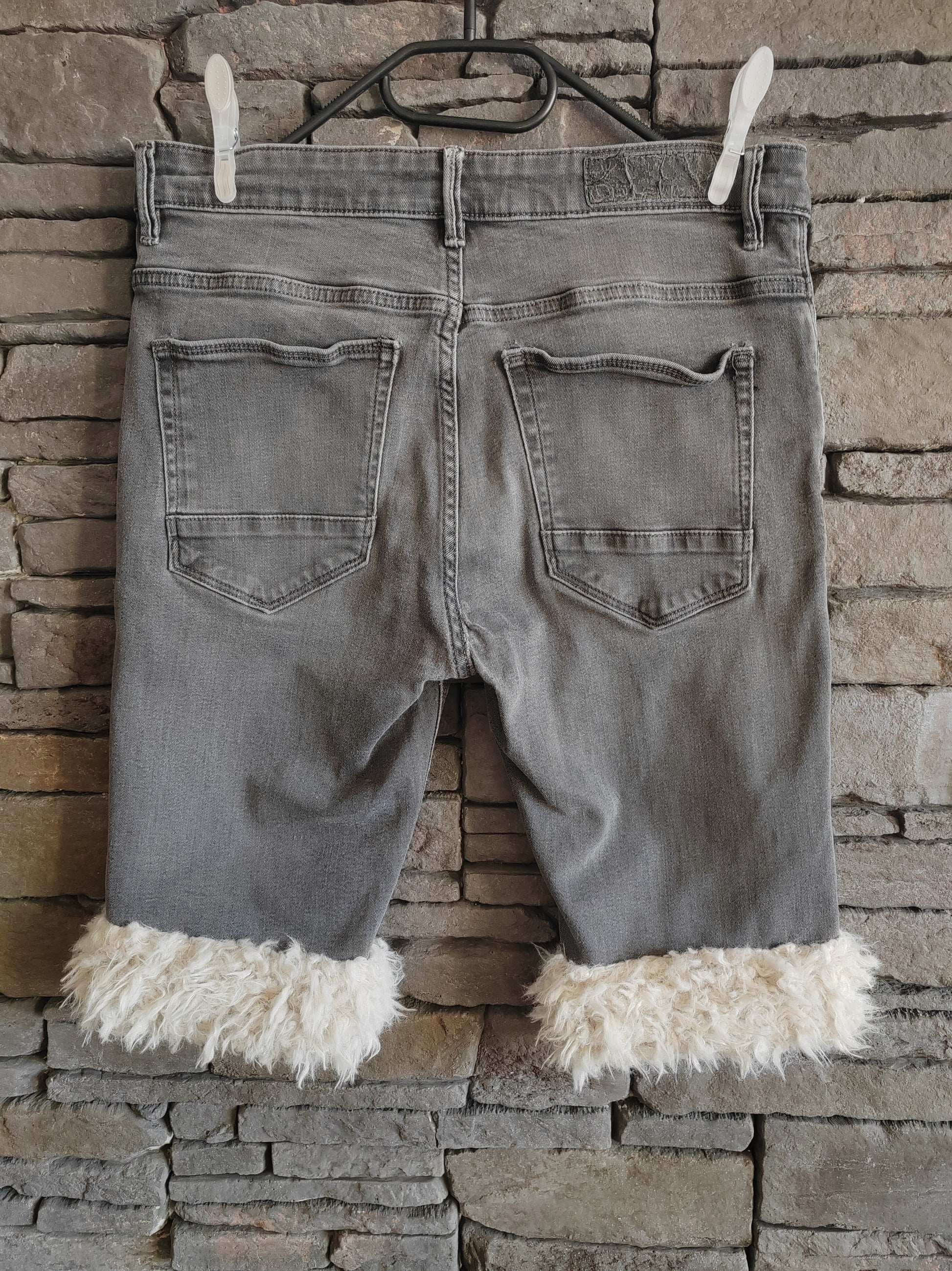 luffy short grey slim cotton man handmade upcycled faux fur celio back – Wal & Yfful C012