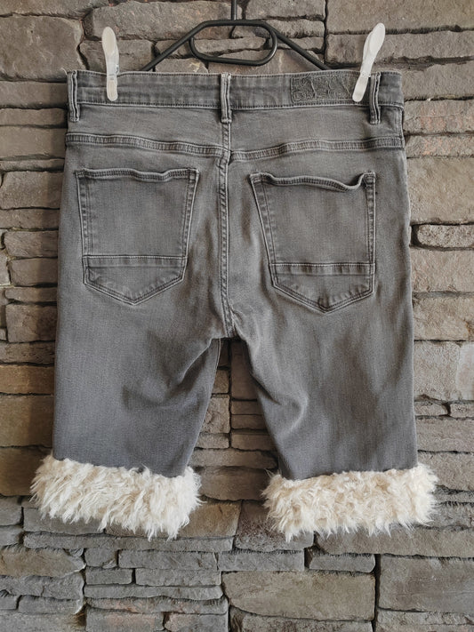 luffy short grey slim cotton man handmade upcycled faux fur celio back – Wal & Yfful C012