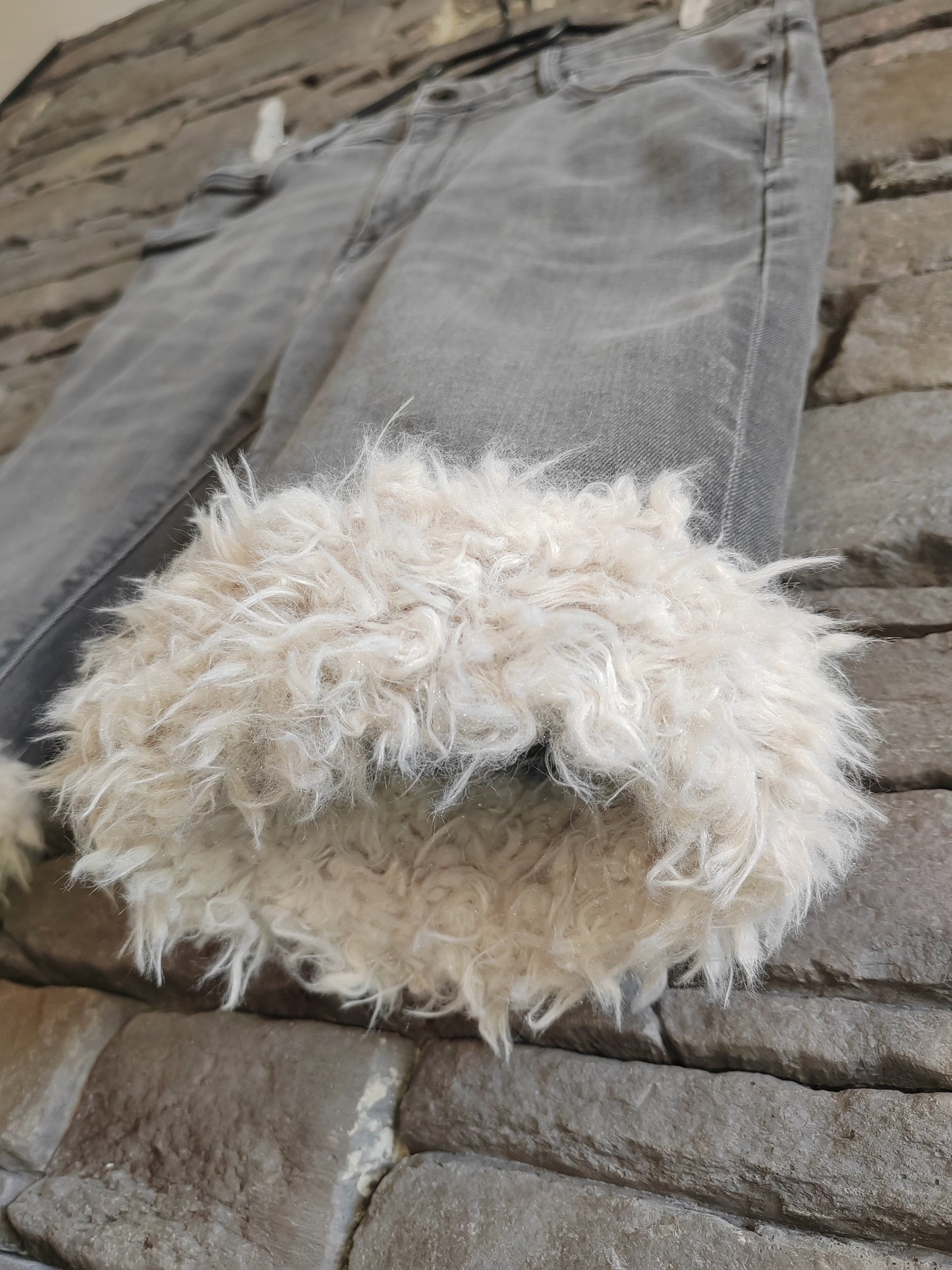 luffy short grey slim cotton man handmade upcycled faux fur celio front – Wal & Yfful C012