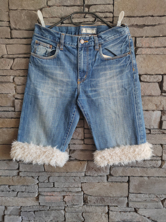 luffy short man blue denim semi wide handmade with faux fur – Wal & Yfful C004
