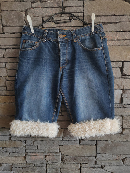 luffy short man blue denim wide handmade with faux fur – Wal & Yfful C003
