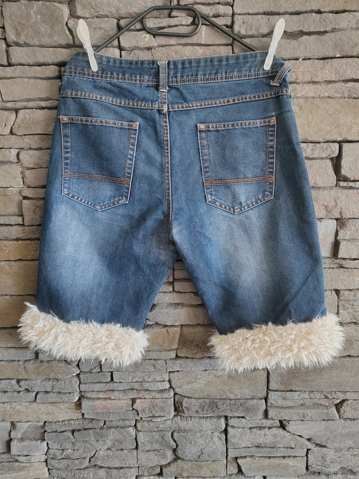 luffy short man blue denim wide handmade with faux fur back – Wal & Yfful C003