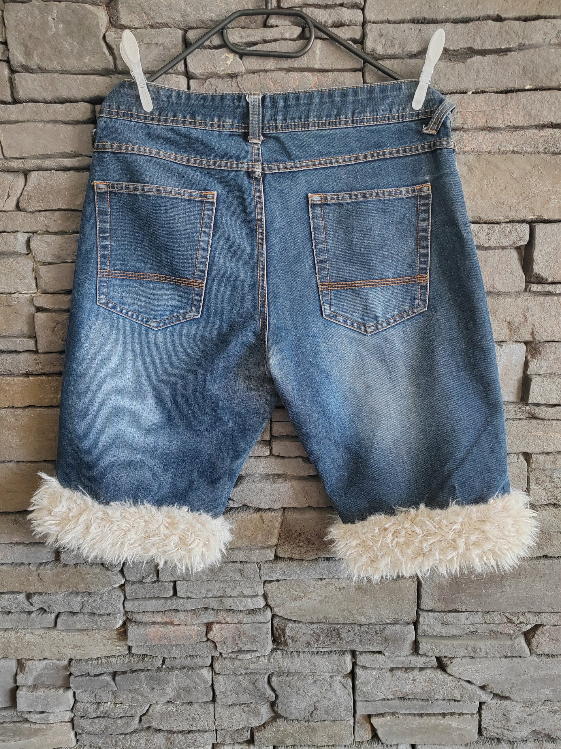 luffy short man blue denim wide handmade with faux fur back – Wal & Yfful C003