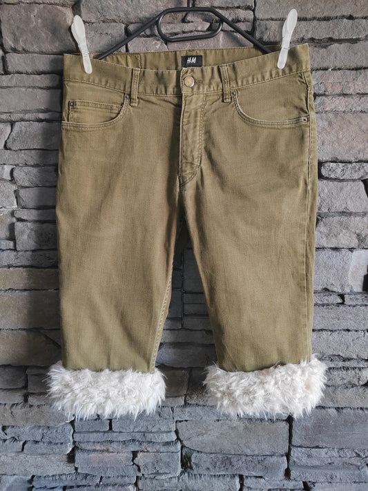 luffy short khaki green slim fit handmade with faux fur – Wal & Yfful H014