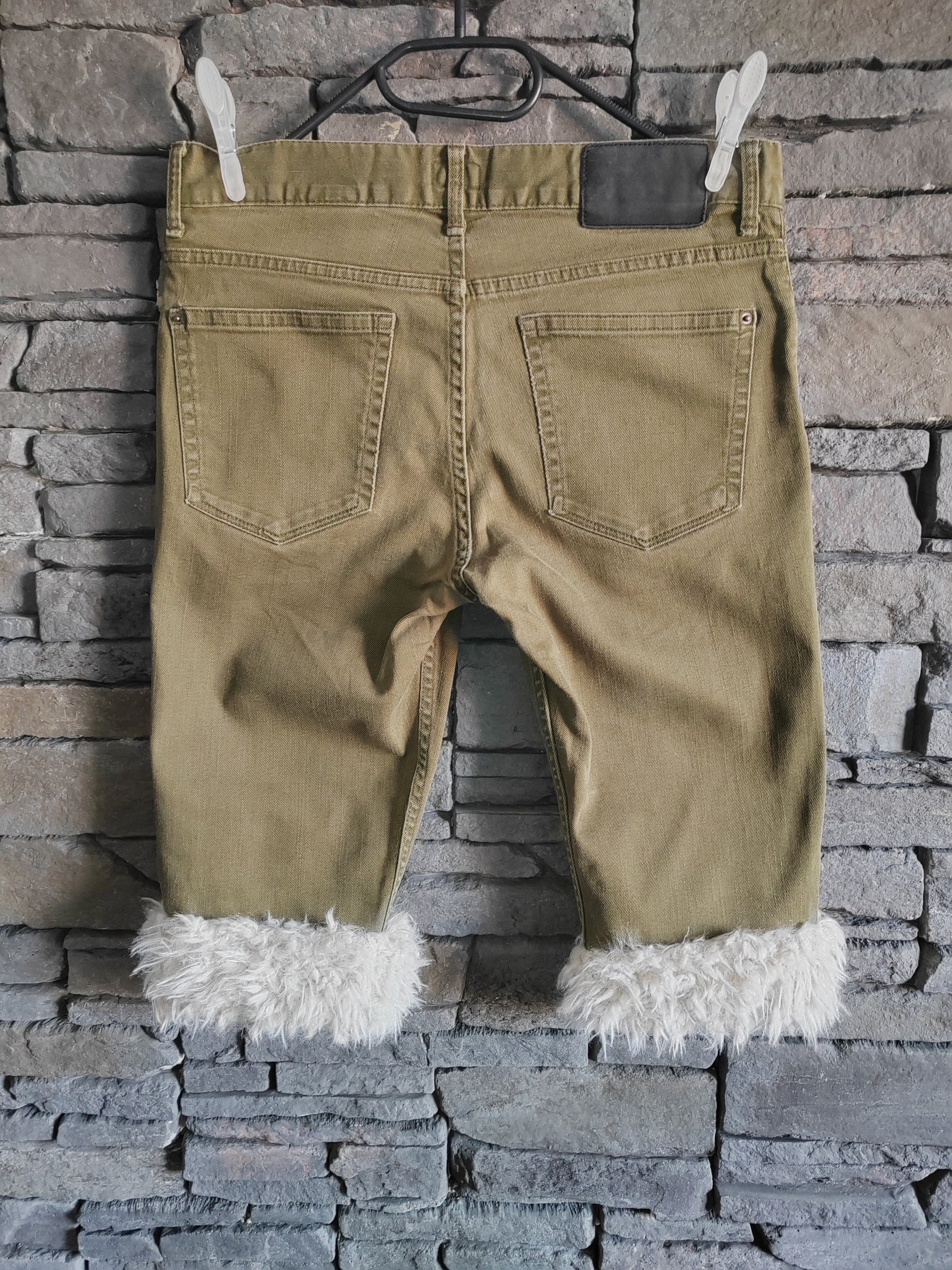 luffy short khaki green slim fit handmade with faux fur back – Wal & Yfful H014