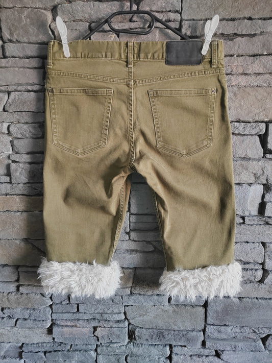 luffy short khaki green slim fit handmade with faux fur back – Wal & Yfful H014