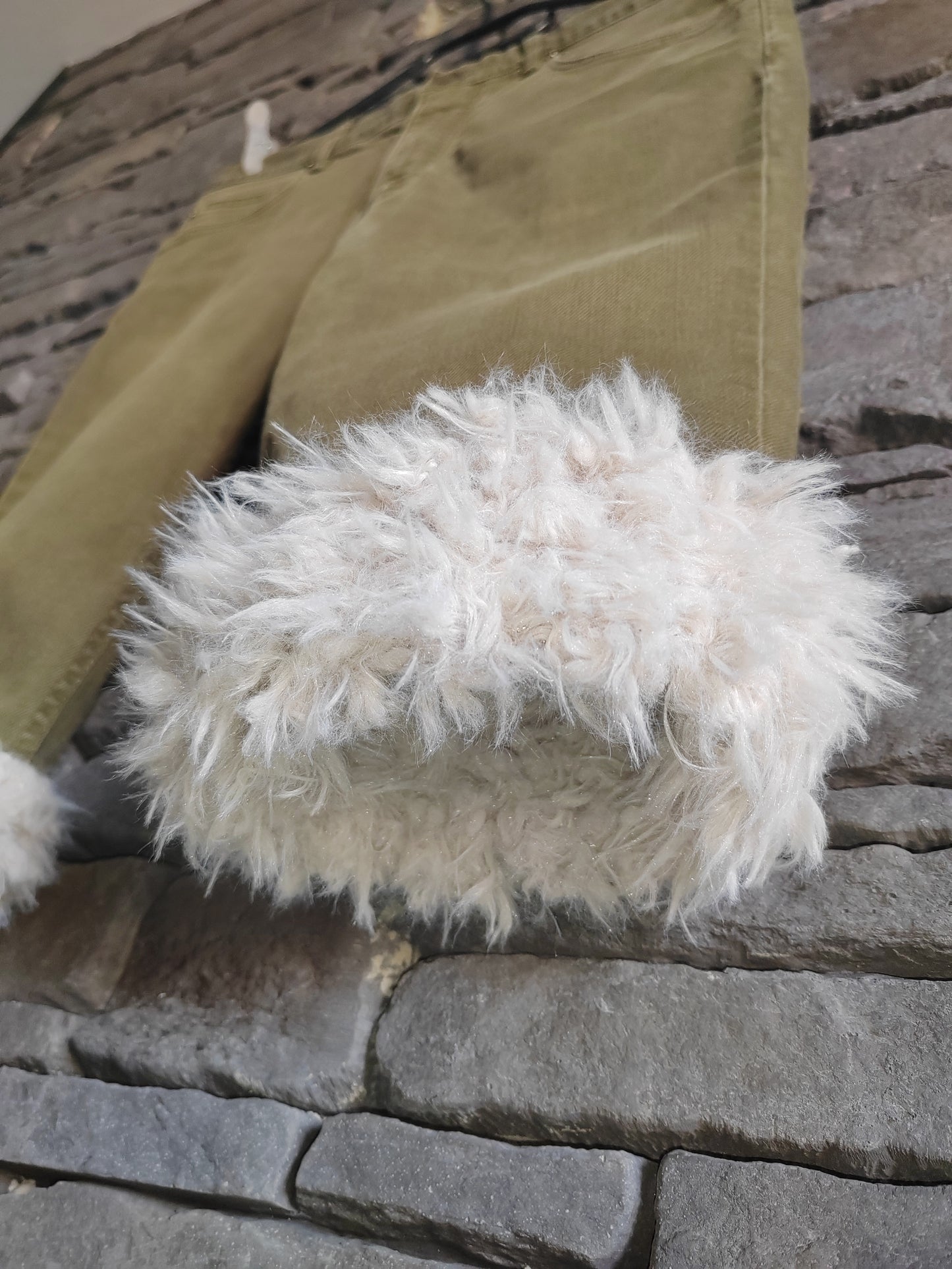 luffy short khaki green slim fit handmade with faux fur front – Wal & Yfful H014