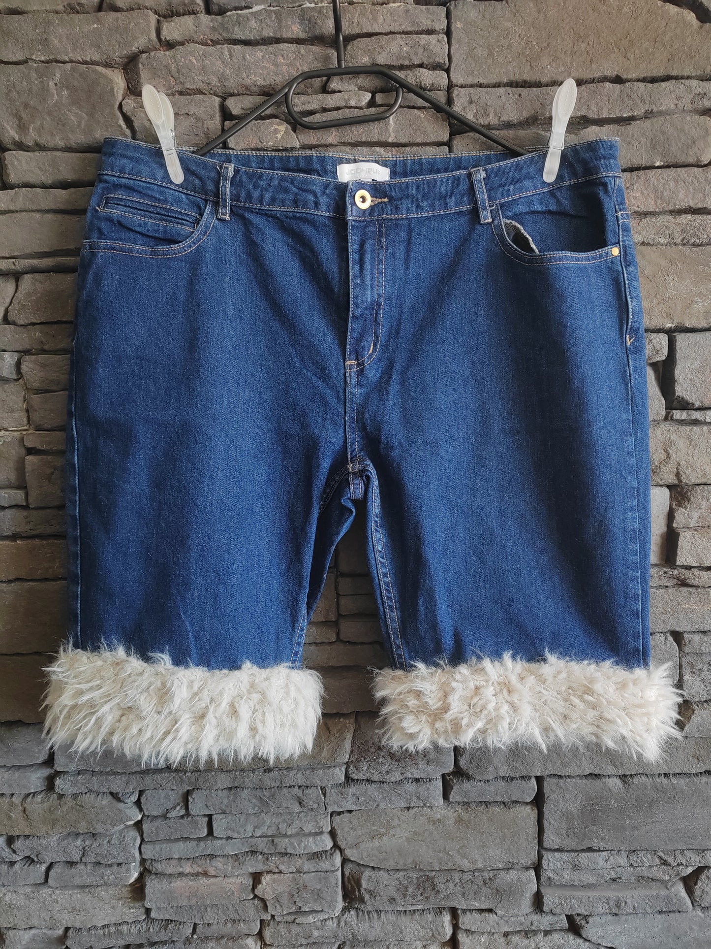 luffy short denim blue large fit handmade with faux fur – Wal & Yfful D003