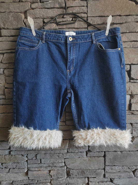 luffy short denim blue large fit handmade with faux fur – Wal & Yfful D003