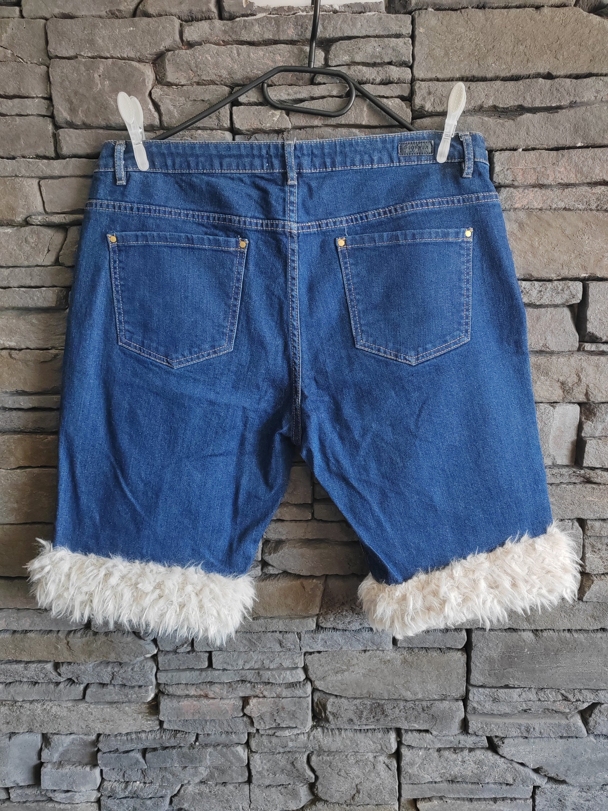 luffy short denim blue large fit handmade with faux fur back – Wal & Yfful D003